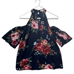 Monteau navy floral off the shoulder blouse- Size Small